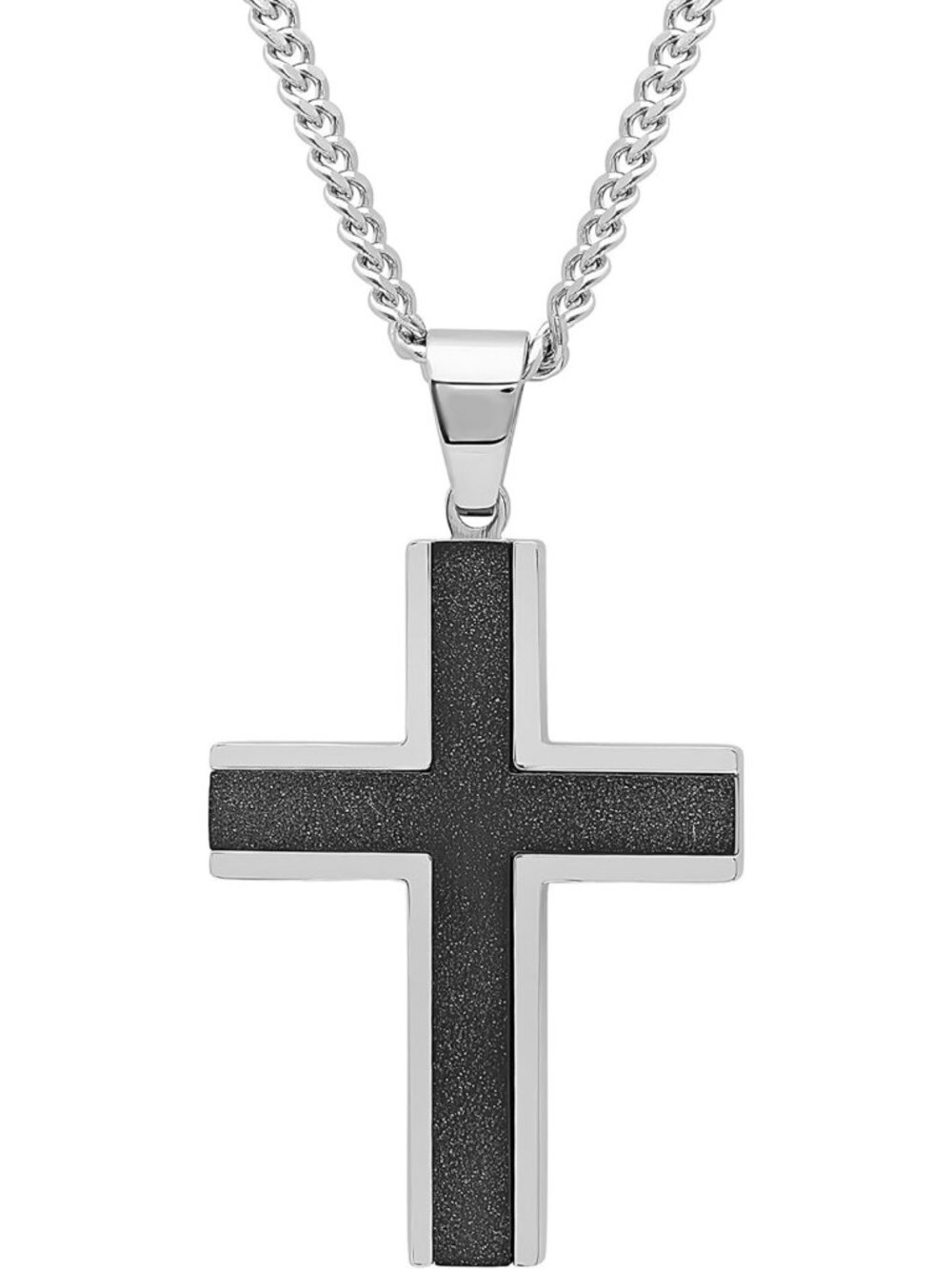 Men's Modern Black Stainless Steel Cross Pendant Necklace with 24" Curb Chain